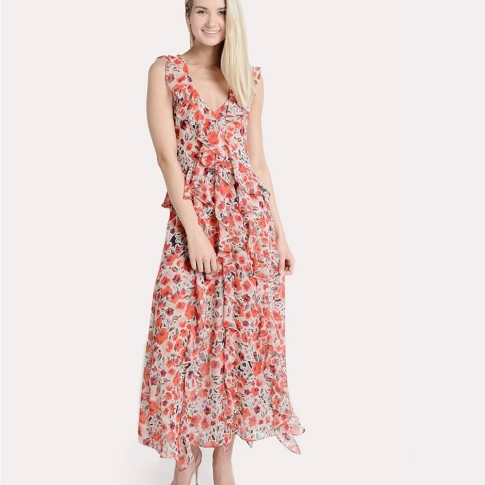 Misa Los Angeles Pink Tiered Maxi Sundress